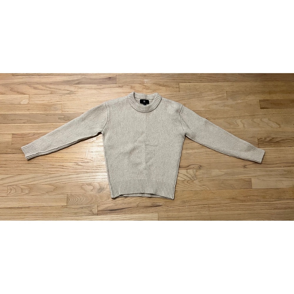 Banana Republic Mens Recycled Wool Cotton Ribbed Crewneck Sweater Oatmeal Small